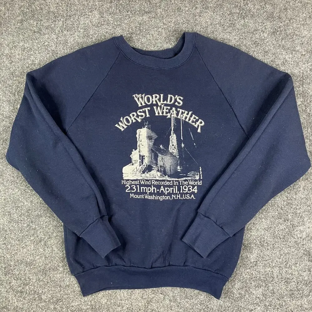 Fruit of the Loom Sweatshirt Mens M Navy Blue Graphic Mount Washington USA VTG - Picture 2 of 7